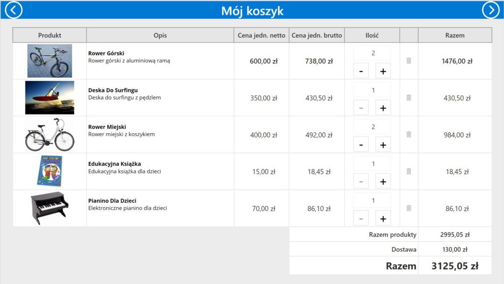 Zrzut ekranu aplikacji Sklep Firmowy